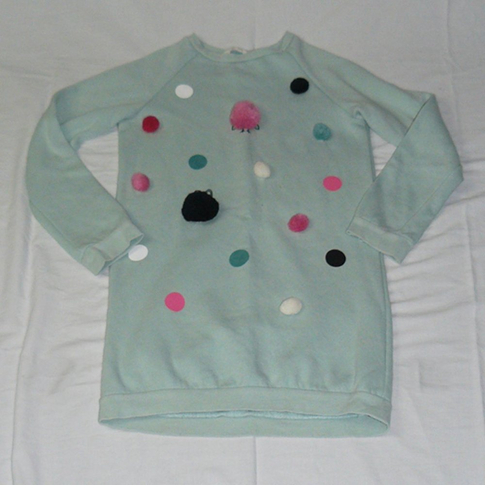 Adorable & Fun Girls Polka Dot Puffball Sweatshirt Tunic Dress, H&M, size 8-10
